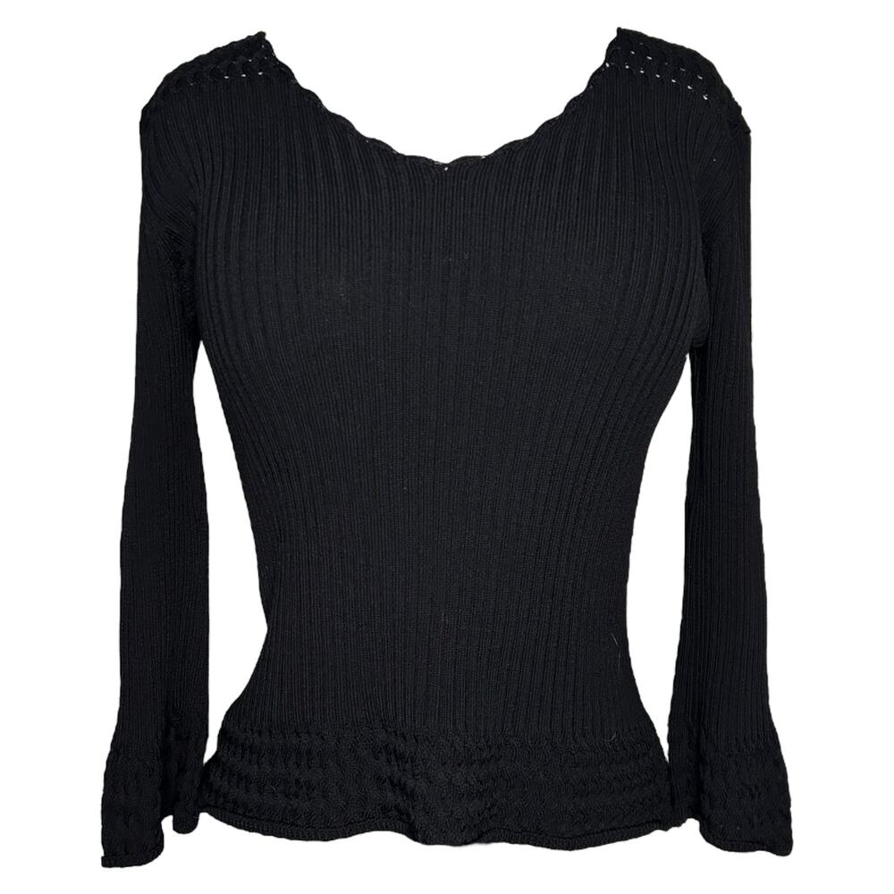 Vintage Black Ribbed Blouse Size L‎
